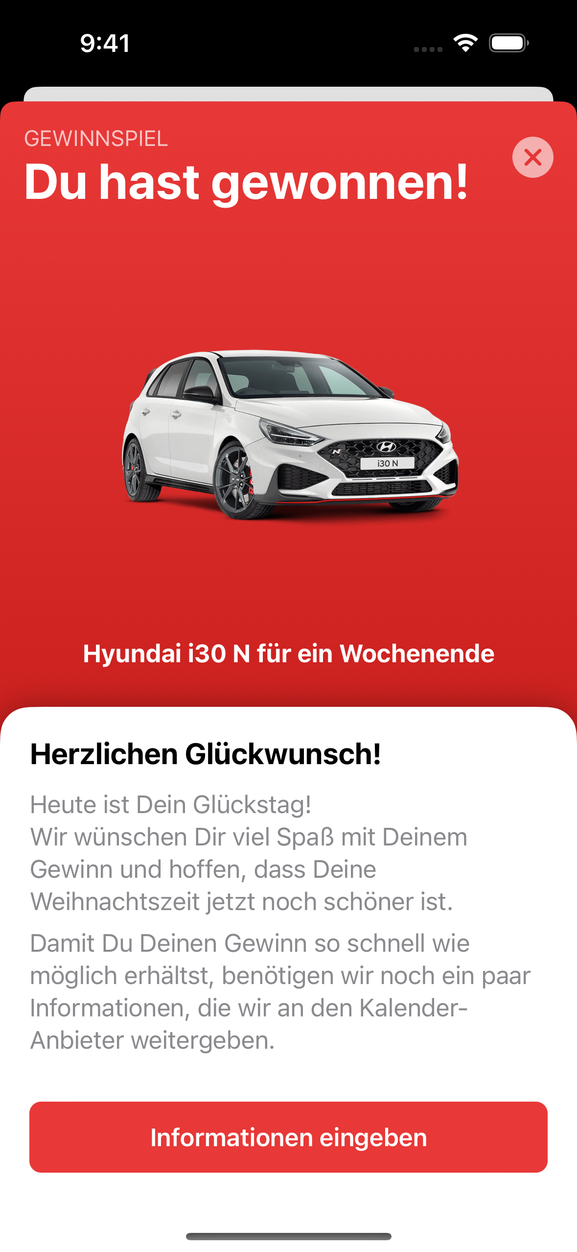 24doors App-Ansicht zum Einreichen von Gewinndaten