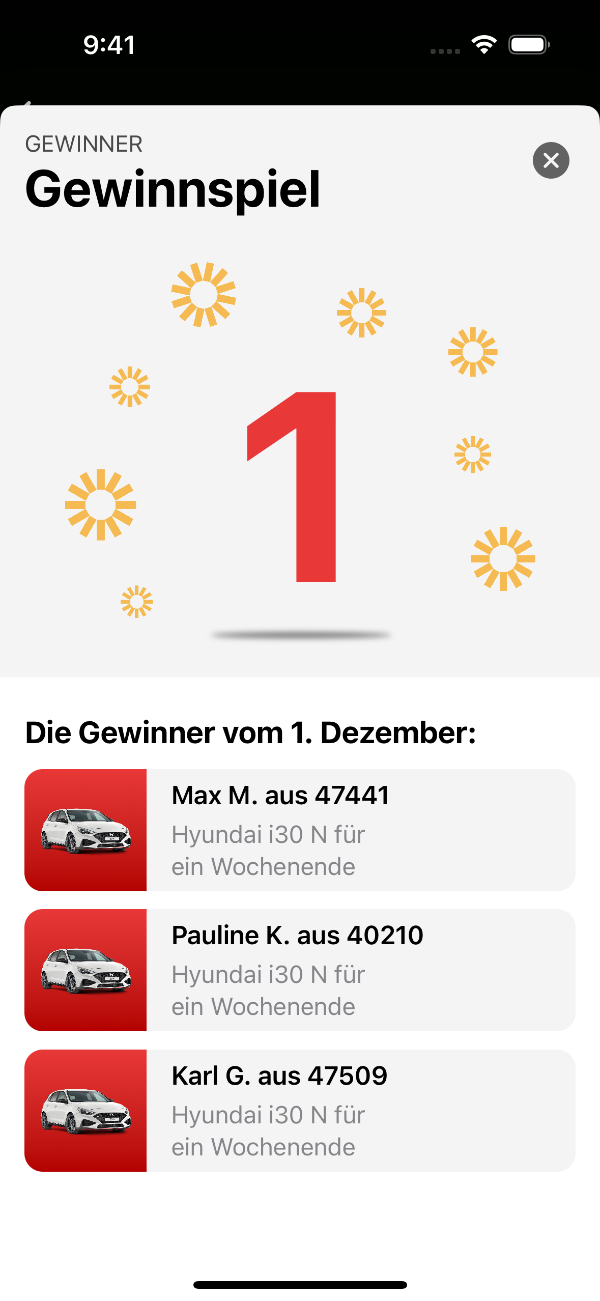 24doors App-Ansicht mit Bekanntgabe eines Quizgewinners
